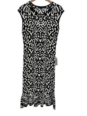 Felicity & Coco Womens Flounce Hem Selia Black White Knit Dress Size Large
